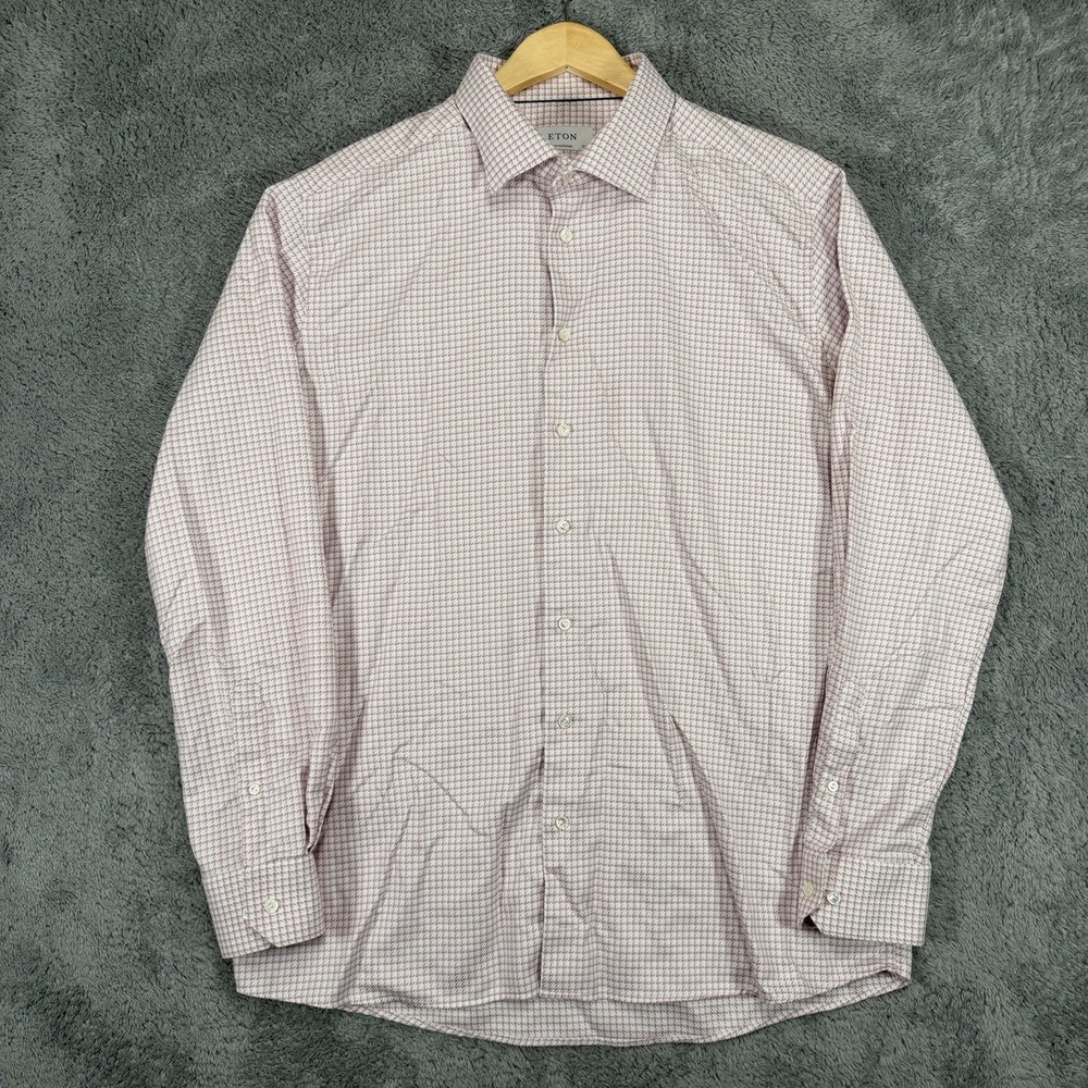 Eton Dress Shirt Mens 18.5 Contemporary Fit Purple Geometric Cotton Twill READ
